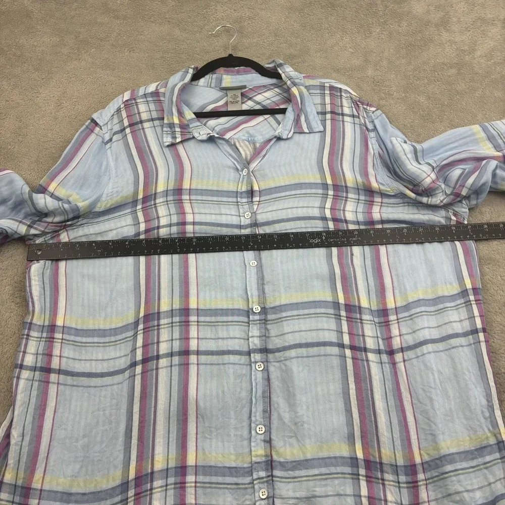 Catherines Button Up Shirt Womens 3X‎ Blue Pink Plaid Lightweight Beachy Casual - Picture 12 of 15